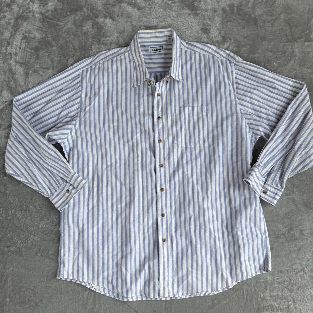 LL Bean Big & Tall Men's XXL Tall‎ Long Sleeve Button-Down Shirt Blue Yellow
